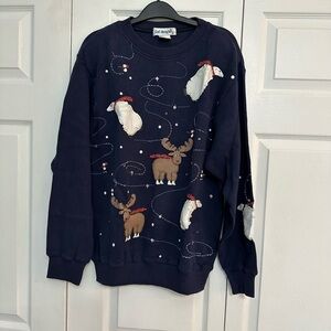 Saul Away Women’s Skating Polar & Moose Christmas Sweater Size S Blue  Sequins